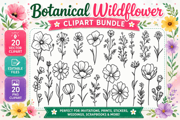 Download Botanical Wildflower Digital Clipart PNG - Botanical Collection