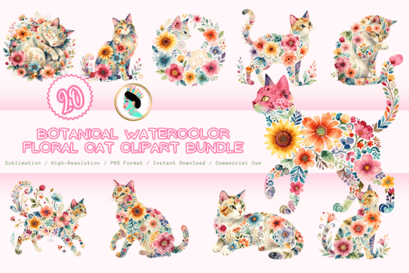 Download Botanical Floral Cat Clipart Bundle PNG - Botanical Collection